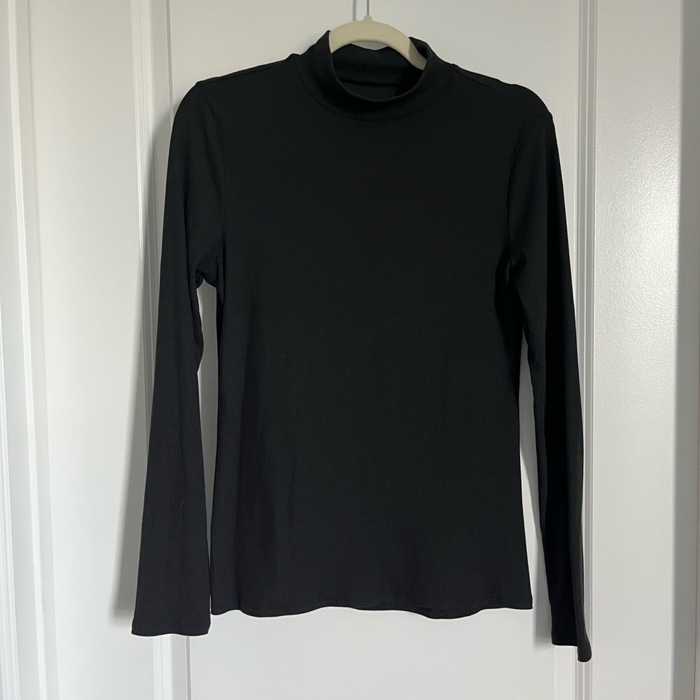 Classic Black Mock Neck Long Sleeve Soft Ribbed Top No Boundaries